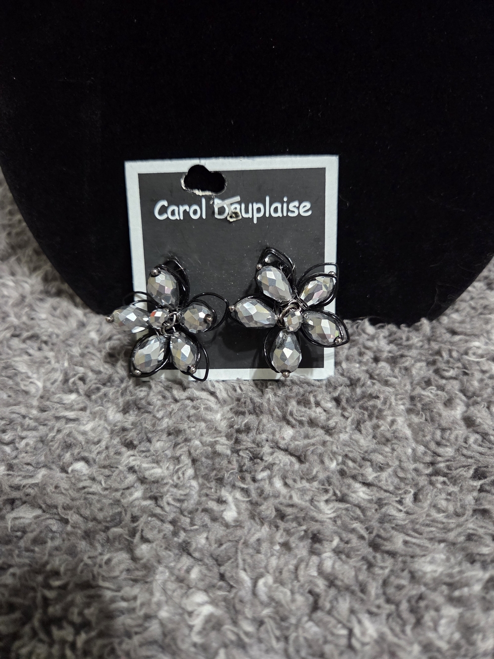 Silver Floral Crystal Stud Clip On Earrings